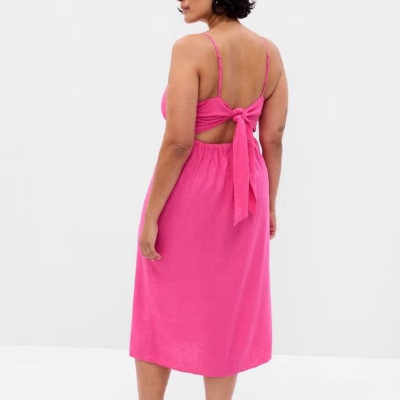 Linen-Blend Tie-Back Corset Midi Dress - Picture 2 of 6